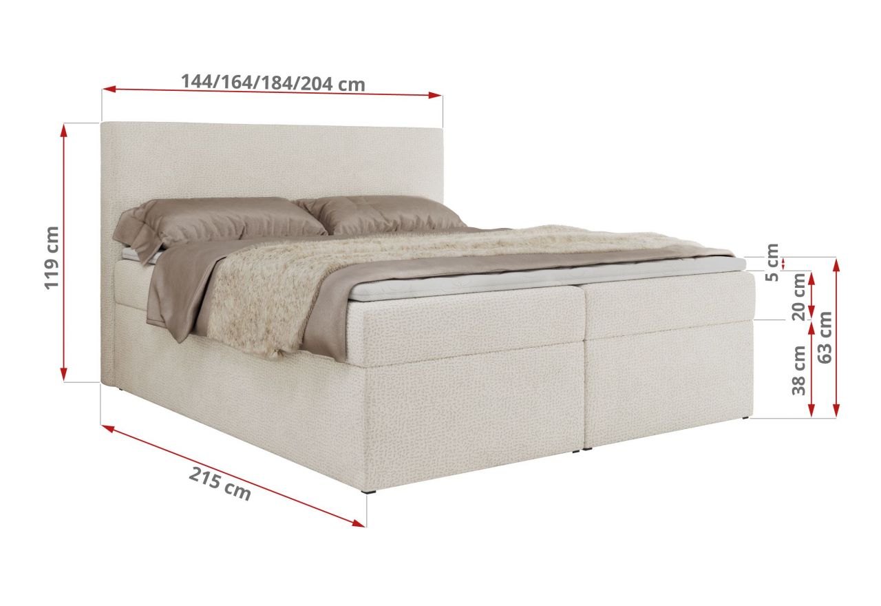 Łóżko kontynentalne JAGUAR 200x200 - H4 - kremowy, struktura