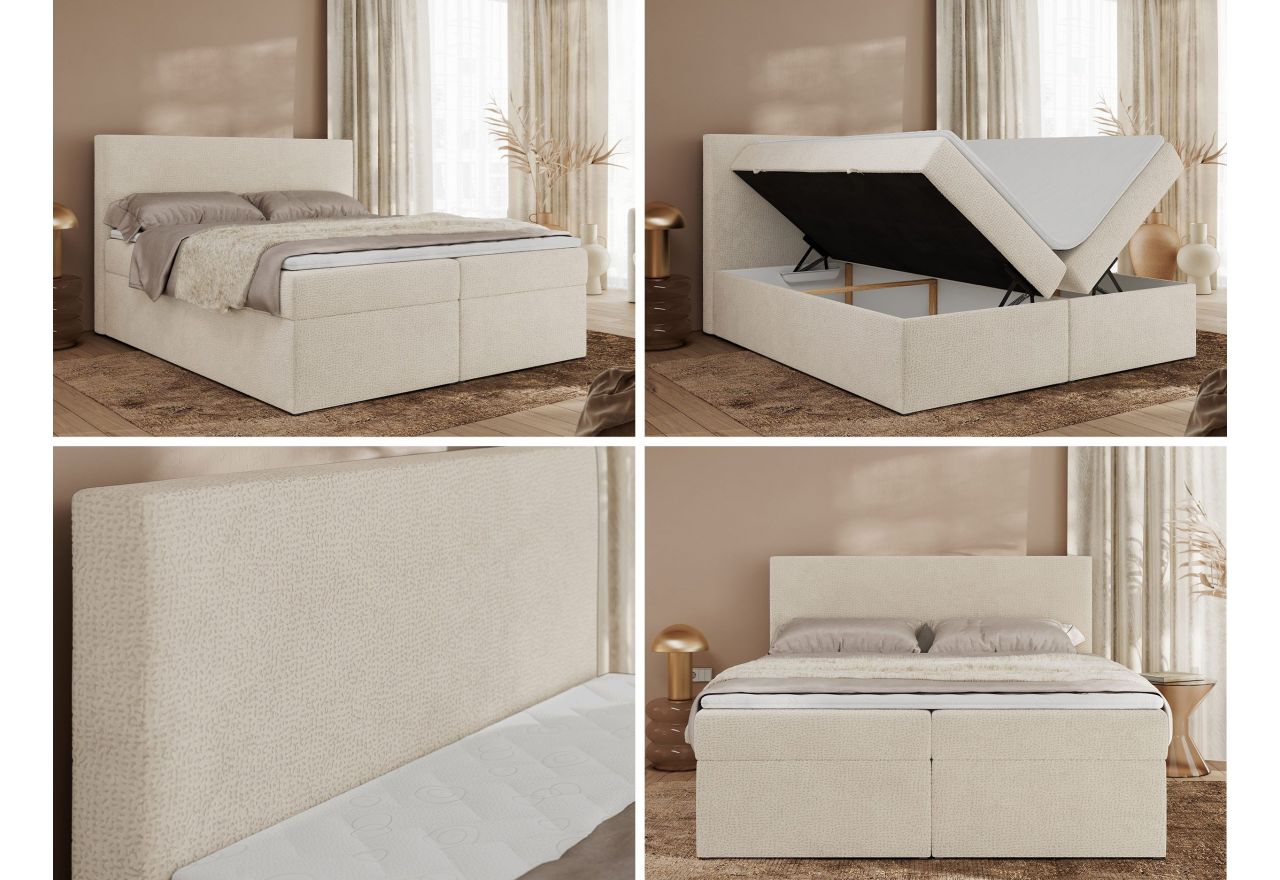 Łóżko kontynentalne JAGUAR 200x200 - H4 - jasnobeżowy, struktura