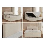 Łóżko kontynentalne JAGUAR 200x200 - H4 - jasnobeżowy, struktura