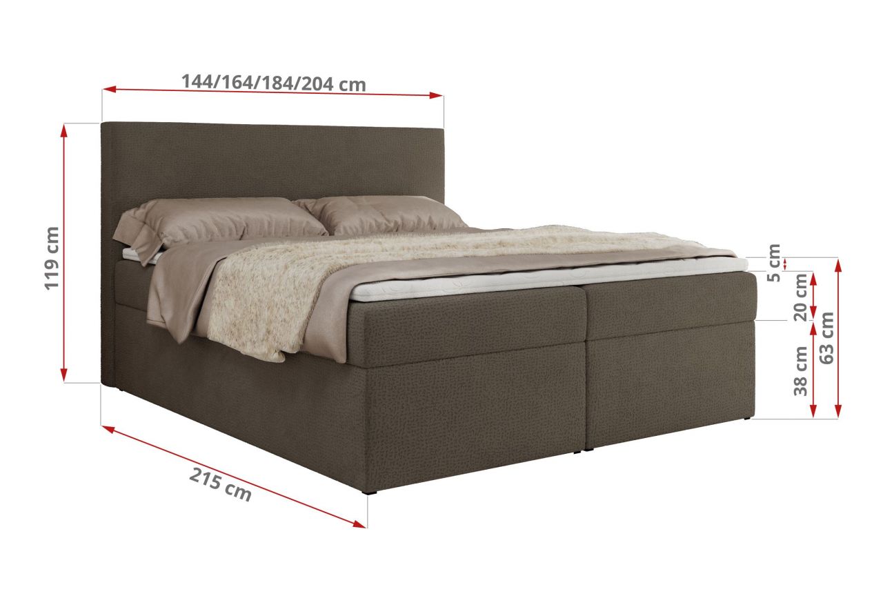 Łóżko kontynentalne JAGUAR 160x200 - H3 - brązowy, struktura