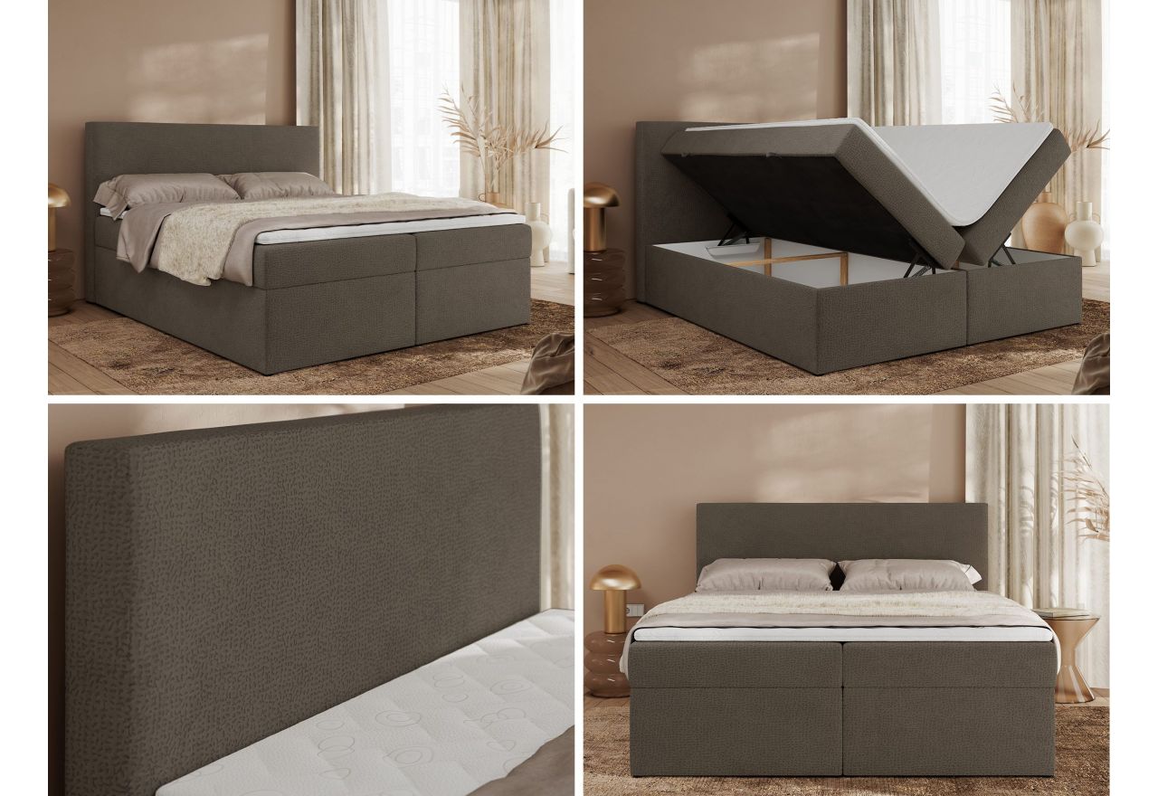 Łóżko kontynentalne JAGUAR 140x200 - H4 - brązowy, struktura