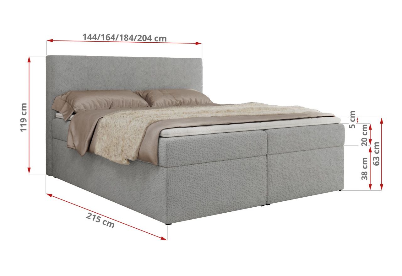 Łóżko kontynentalne JAGUAR 160x200 - H3 - jasnoszary, struktura