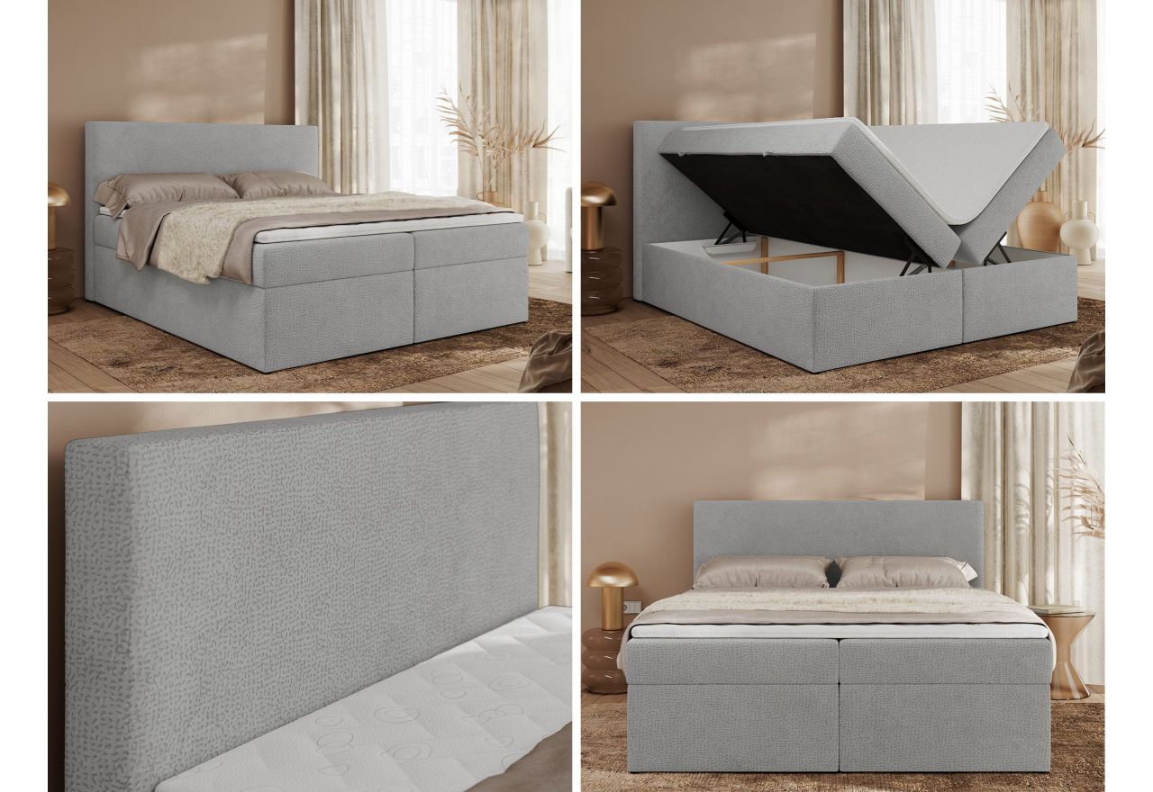 Łóżko kontynentalne JAGUAR 140x200 - H4 - jasnoszary, struktura