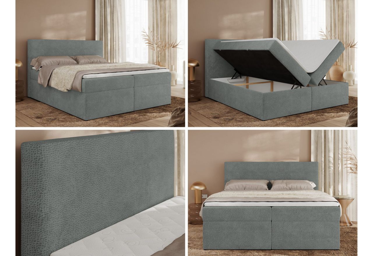 Łóżko kontynentalne JAGUAR 180x200 - H4 - szary, struktura