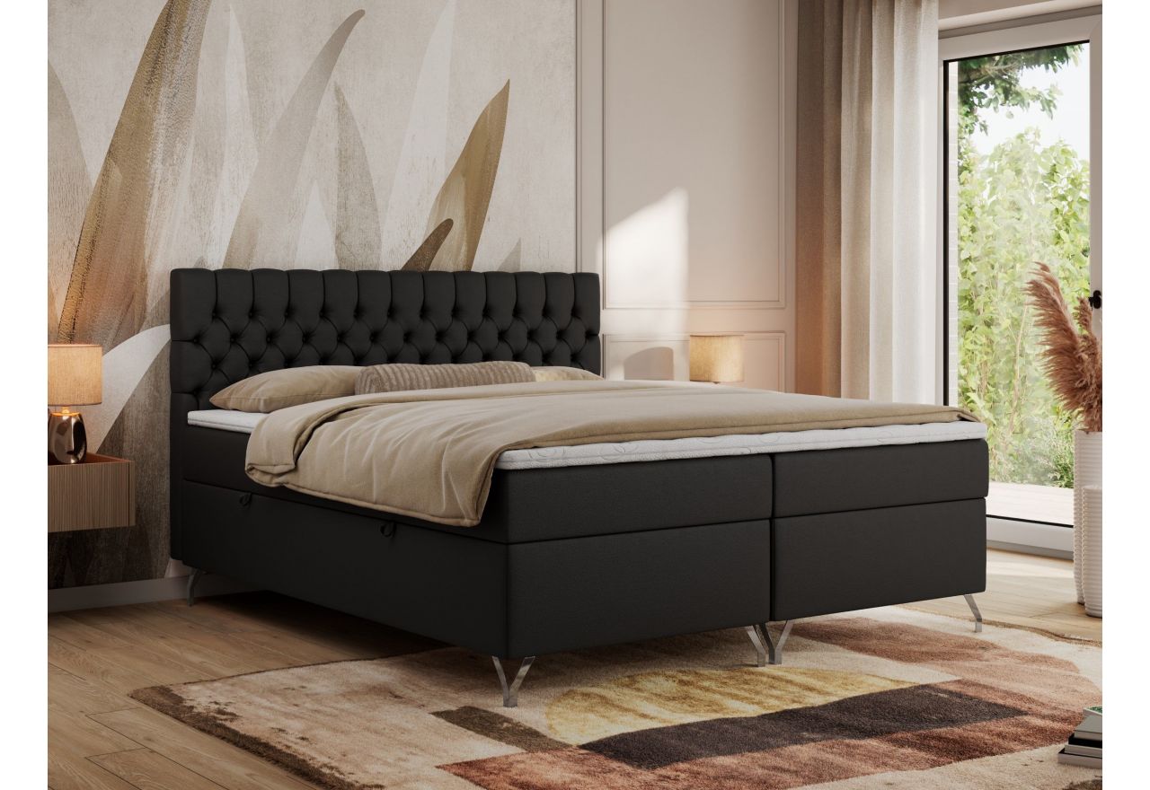 Łóżko kontynentalne GRIMALDI 180x200 - Soft 11 - czarna ekoskóra - OUTLETU