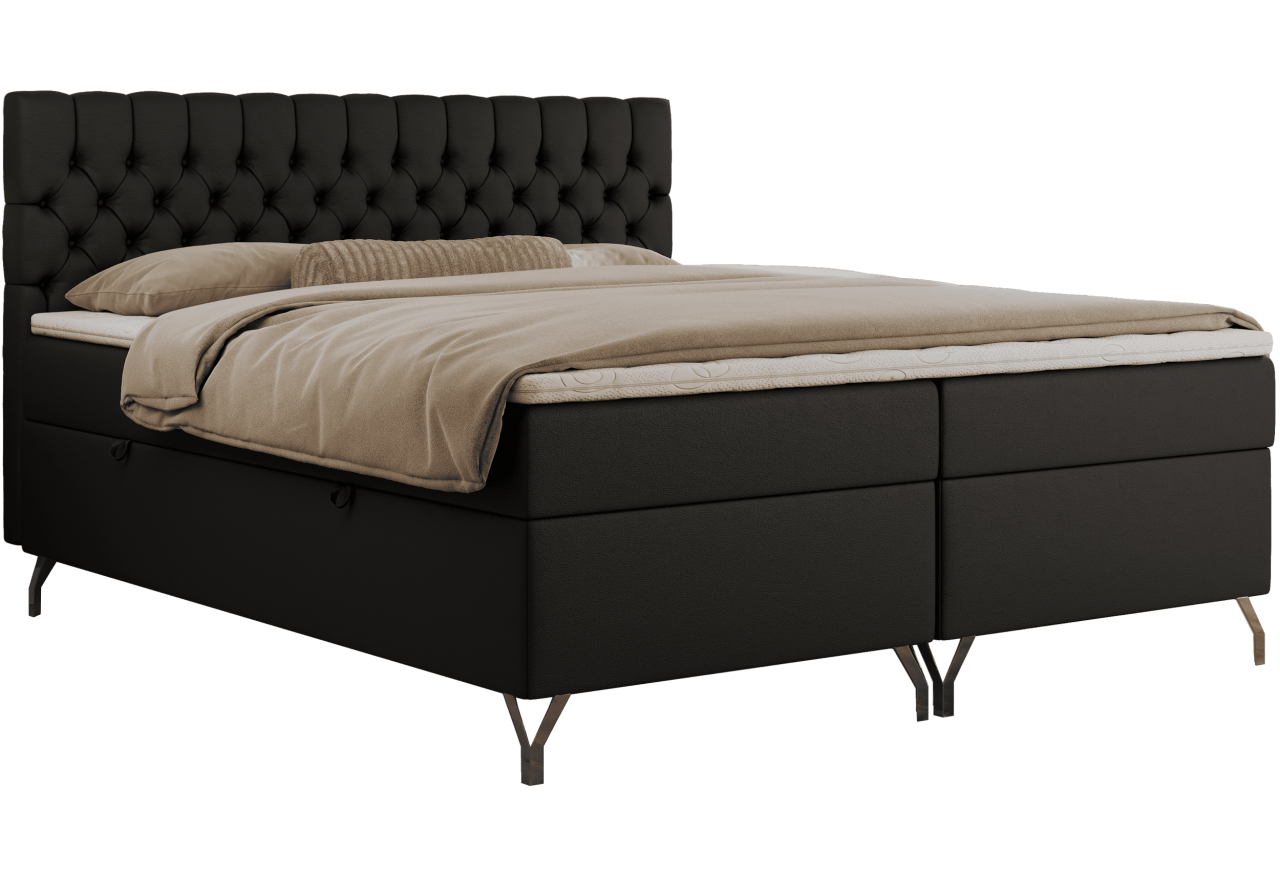 Łóżko kontynentalne GRIMALDI 180x200 - Soft 11 - czarna ekoskóra - OUTLETU