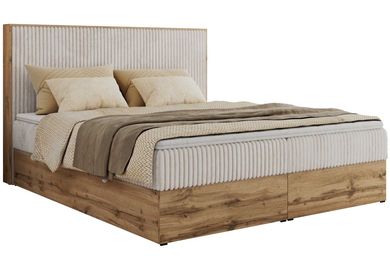 Łóżko kontynentalne WOOD CLASSIC 140x200 - H3 - beżowy, sztruks