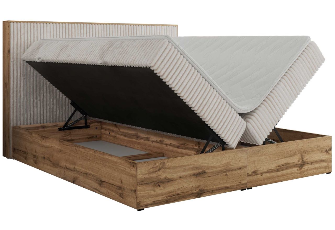 Łóżko kontynentalne WOOD CLASSIC 160x200 - H3 - beżowy, sztruks