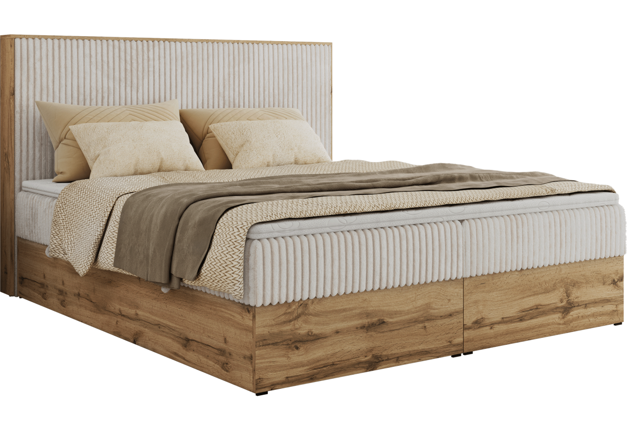 Łóżko kontynentalne WOOD CLASSIC 180x200 - H3 - beżowy, sztruks