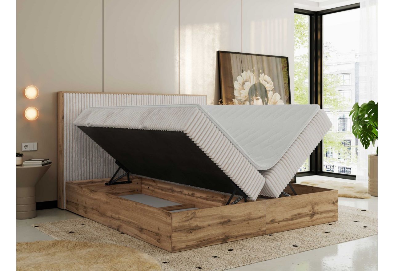 Łóżko kontynentalne WOOD CLASSIC 200x200 - H3 - beżowy, sztruks