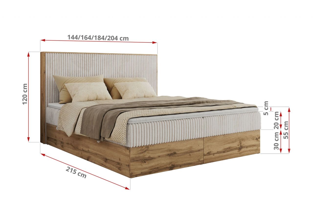 Łóżko kontynentalne WOOD CLASSIC 140x200 - H4 - beżowy, sztruks