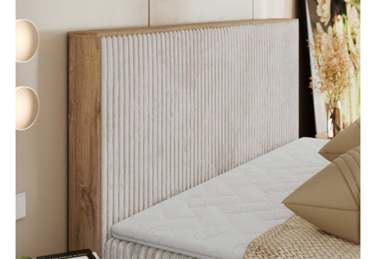 Łóżko kontynentalne WOOD CLASSIC 140x200 - H4 - beżowy, sztruks