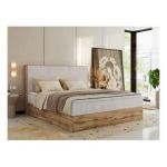 Łóżko kontynentalne WOOD CLASSIC 180x200 - H4 - beżowy, sztruks