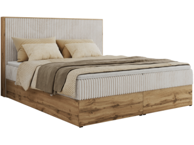 Łóżko kontynentalne WOOD CLASSIC 180x200 - H4 - beżowy, sztruks