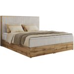 Łóżko kontynentalne WOOD CLASSIC 180x200 - H4 - beżowy, sztruks