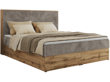 Łóżko kontynentalne WOOD CLASSIC 160x200 - H3 - jasnobrązowy, sztruks