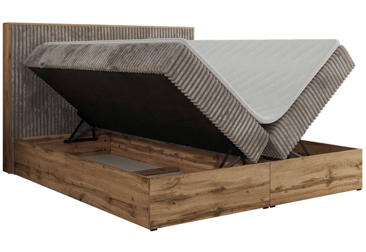 Łóżko kontynentalne WOOD CLASSIC 160x200 - H3 - jasnobrązowy, sztruks