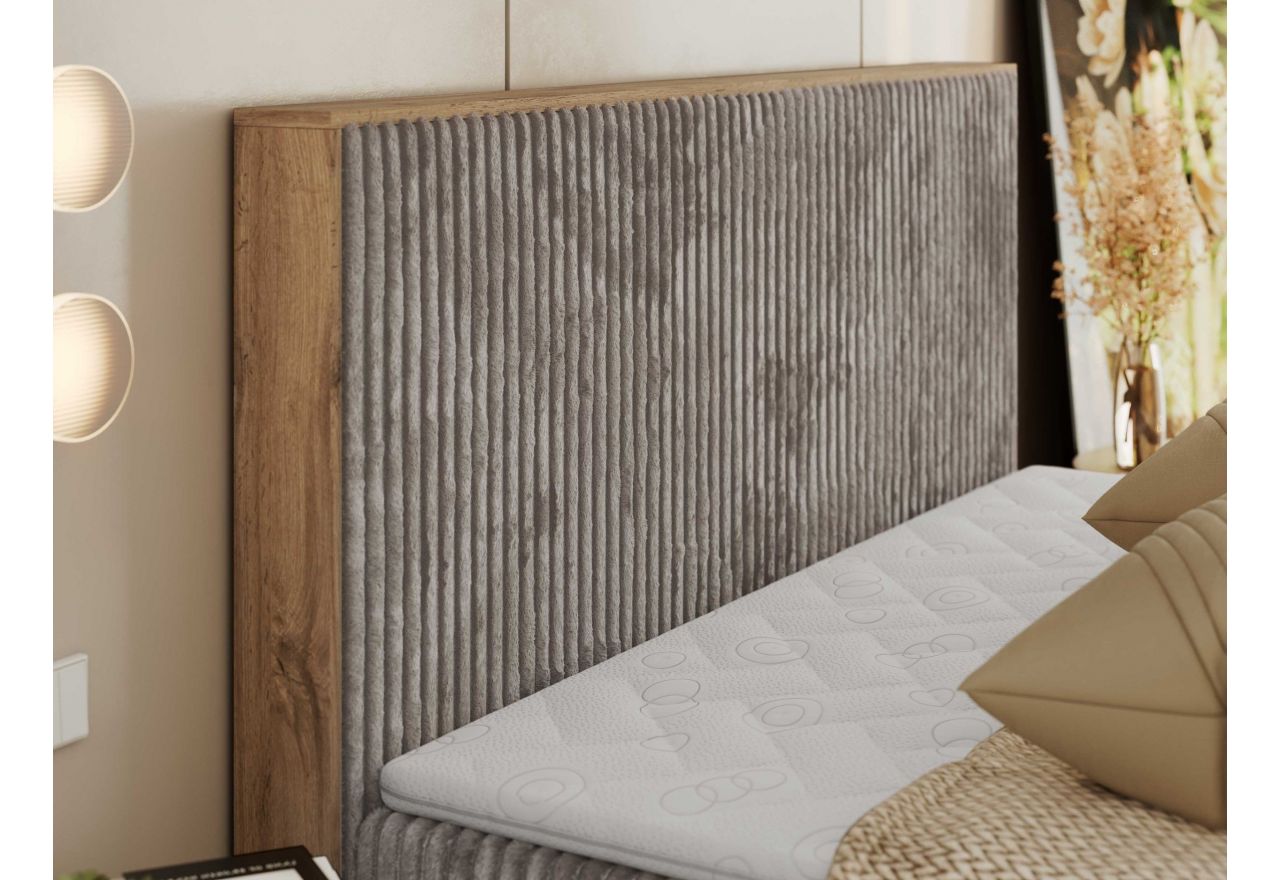 Łóżko kontynentalne WOOD CLASSIC 200x200 - H3 - jasnobrązowy, sztruks