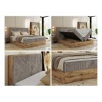 Łóżko kontynentalne WOOD CLASSIC 200x200 - H3 - jasnobrązowy, sztruks