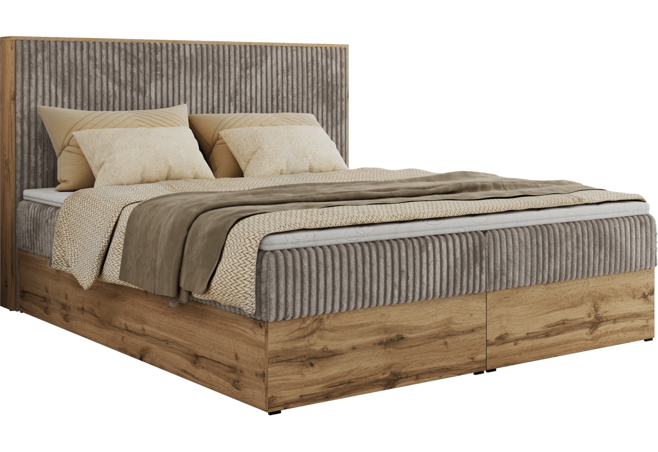 Łóżko kontynentalne WOOD CLASSIC 140x200 - H4 - jasnobrązowy, sztruks