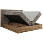 Łóżko kontynentalne WOOD CLASSIC 200x200 - H4 - jasnobrązowy, sztruks