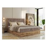 Łóżko kontynentalne WOOD CLASSIC 160x200 - H3 - brązowy, sztruks