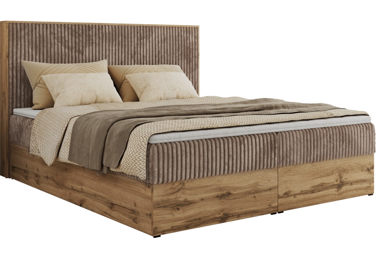 Łóżko kontynentalne WOOD CLASSIC 160x200 - H3 - brązowy, sztruks