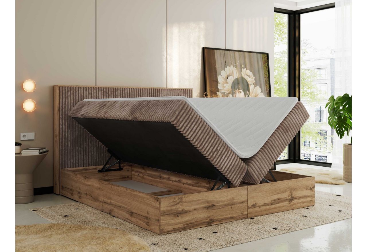 Łóżko kontynentalne WOOD CLASSIC 160x200 - H3 - brązowy, sztruks