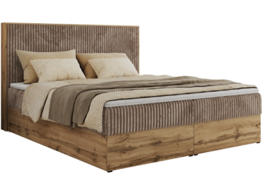 Łóżko kontynentalne WOOD CLASSIC 200x200 - H3 - brązowy, sztruks
