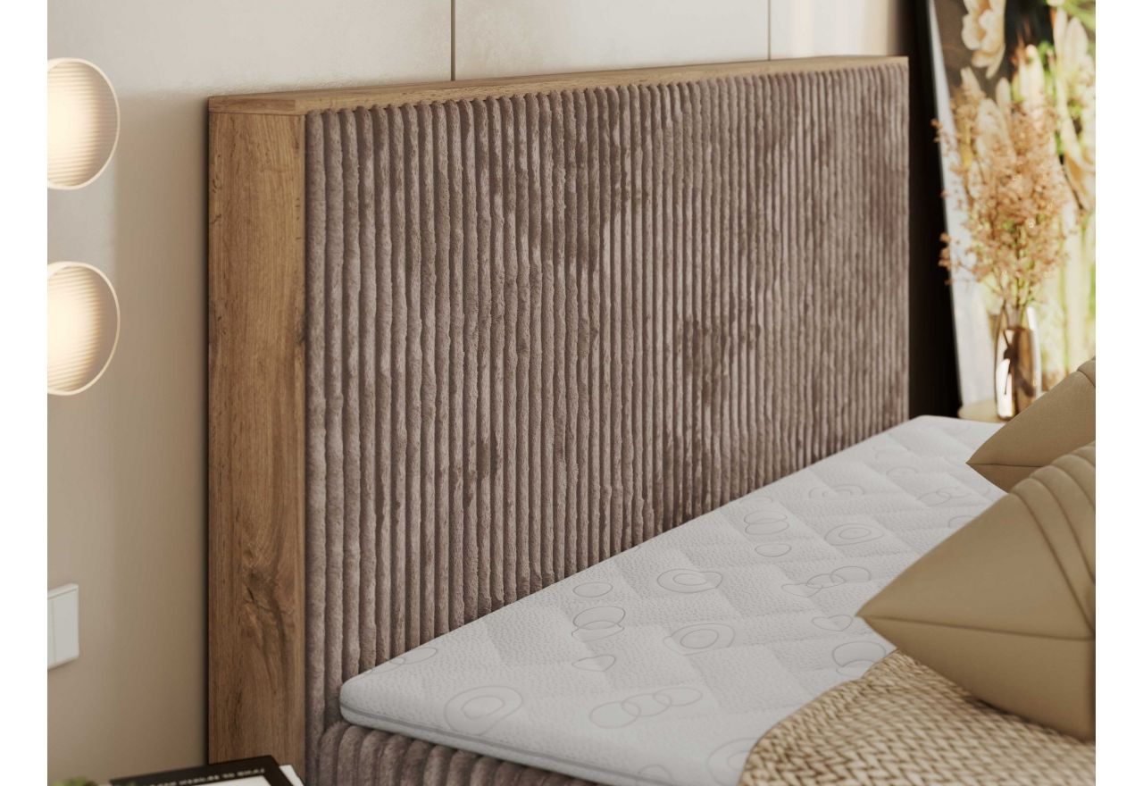 Łóżko kontynentalne WOOD CLASSIC 200x200 - H3 - brązowy, sztruks