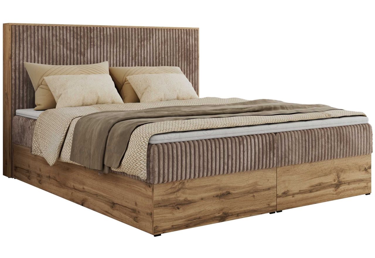 Łóżko kontynentalne WOOD CLASSIC 160x200 - H4 - brązowy, sztruks