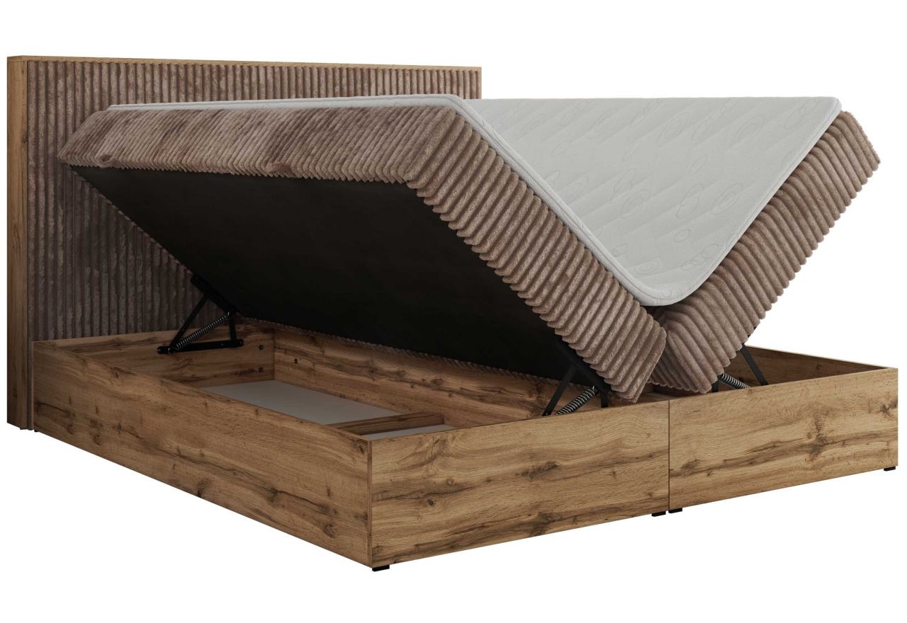 Łóżko kontynentalne WOOD CLASSIC 200x200 - H4 - brązowy, sztruks