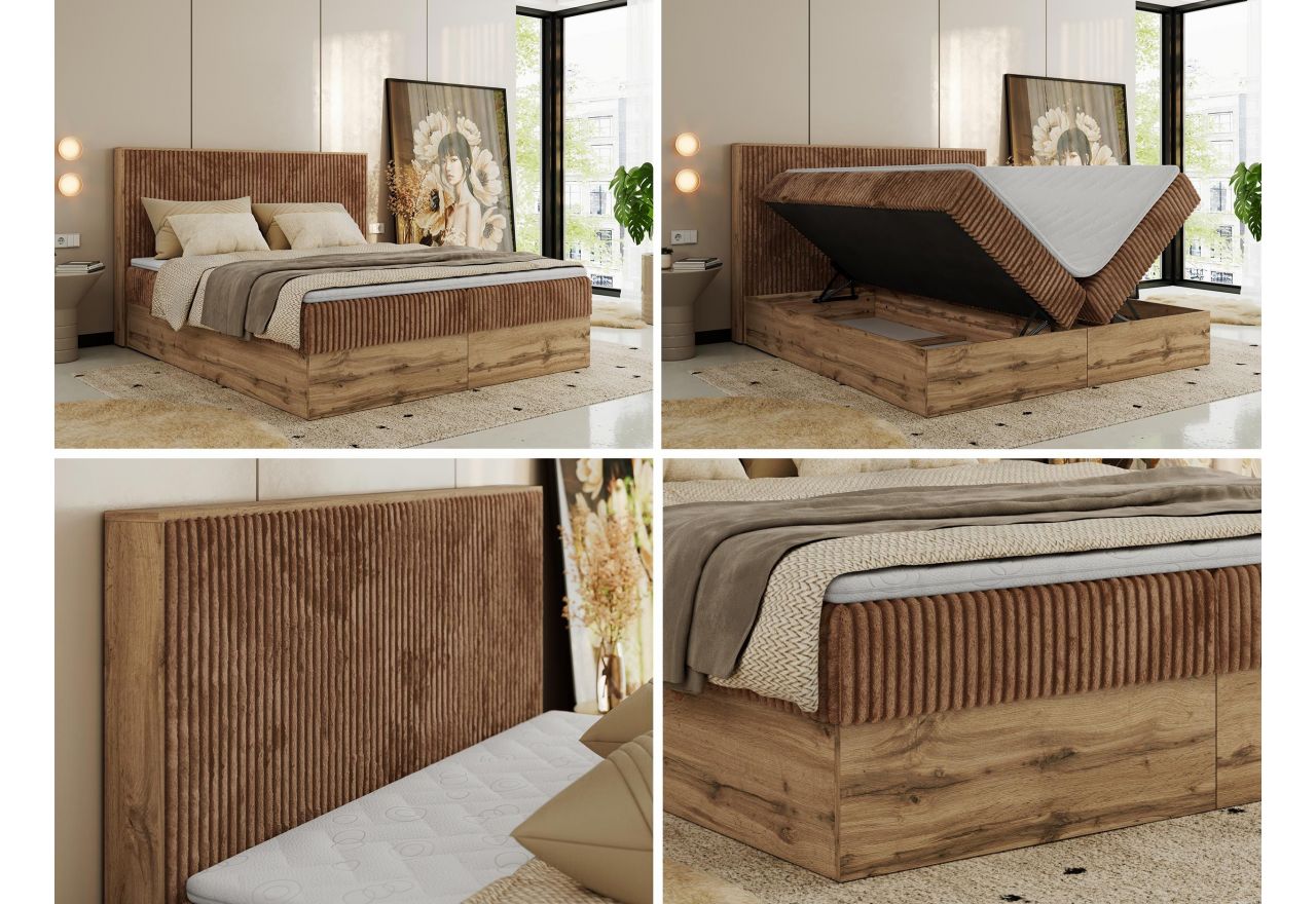 Łóżko kontynentalne WOOD CLASSIC 180x200 - H3 - pomarańczowy, sztruks