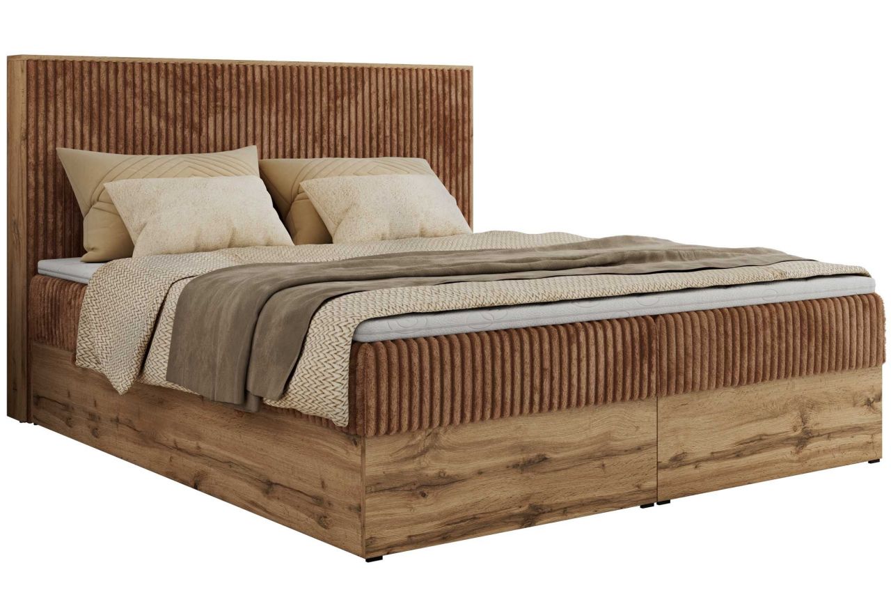 Łóżko kontynentalne WOOD CLASSIC 180x200 - H3 - pomarańczowy, sztruks