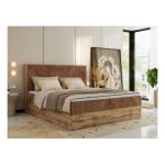 Łóżko kontynentalne WOOD CLASSIC 200x200 - H3 - pomarańczowy, sztruks