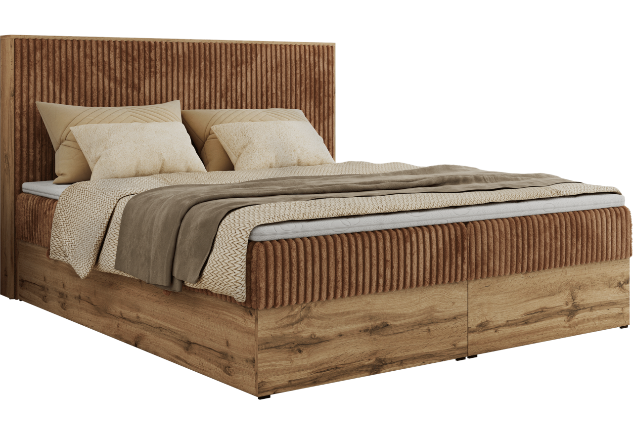 Łóżko kontynentalne WOOD CLASSIC 200x200 - H3 - pomarańczowy, sztruks