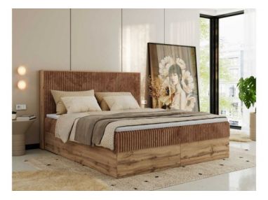 Łóżko kontynentalne WOOD CLASSIC 160x200 - H4 - pomarańczowy, sztruks