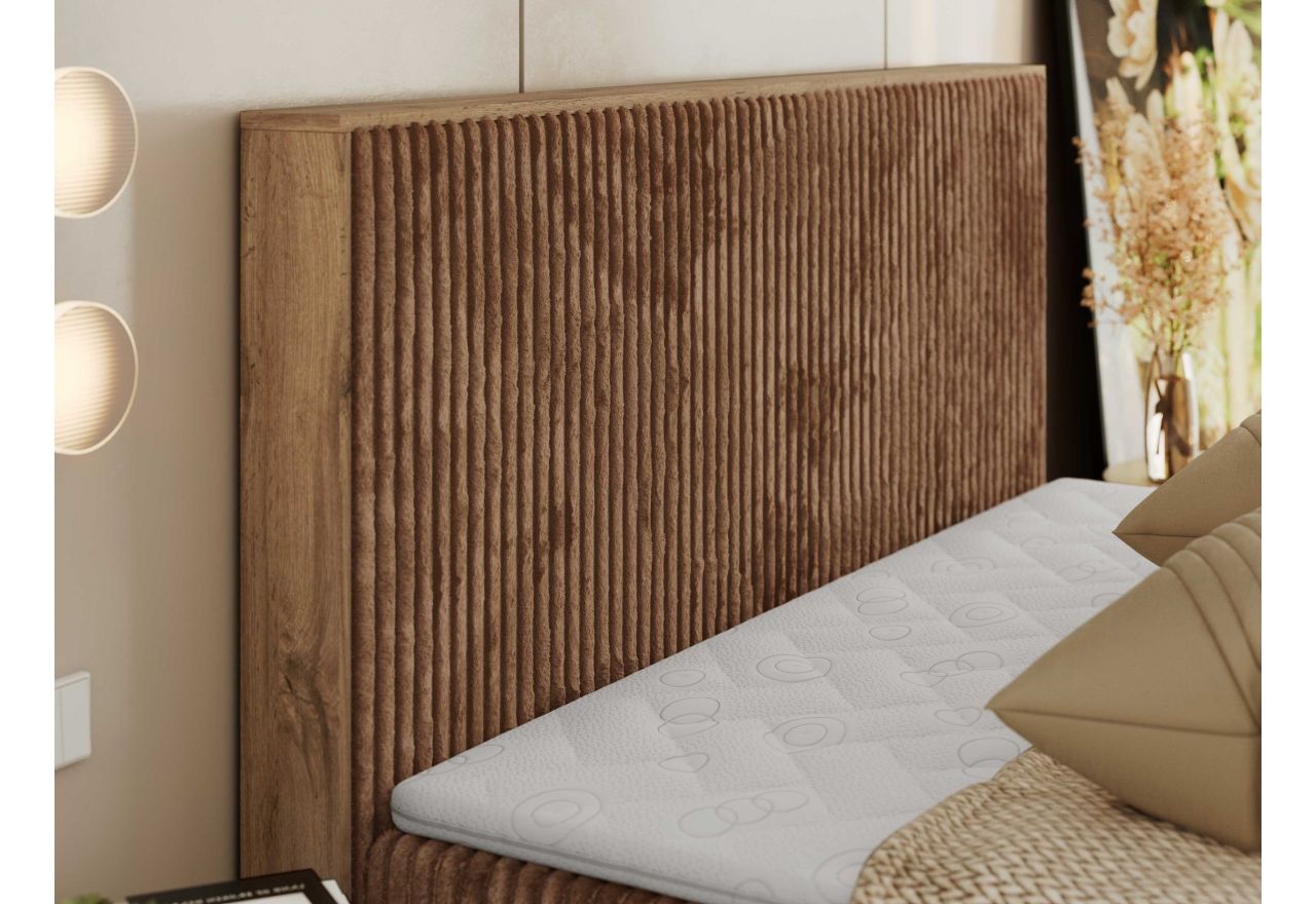 Łóżko kontynentalne WOOD CLASSIC 160x200 - H4 - pomarańczowy, sztruks