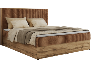 Łóżko kontynentalne WOOD CLASSIC 180x200 - H4 - pomarańczowy, sztruks