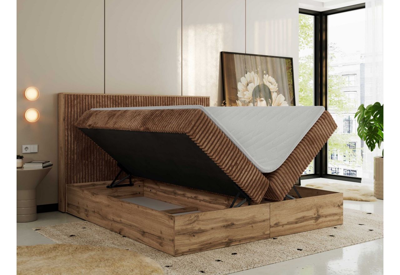 Łóżko kontynentalne WOOD CLASSIC 200x200 - H4 - pomarańczowy, sztruks