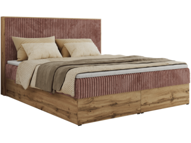 Łóżko kontynentalne WOOD CLASSIC 140x200 - H3 - różowy, sztruks