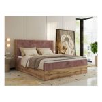 Łóżko kontynentalne WOOD CLASSIC 160x200 - H3 - różowy, sztruks