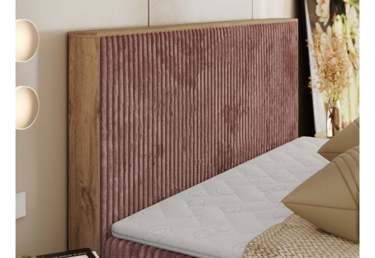 Łóżko kontynentalne WOOD CLASSIC 160x200 - H3 - różowy, sztruks