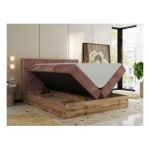 Łóżko kontynentalne WOOD CLASSIC 180x200 - H3 - różowy, sztruks
