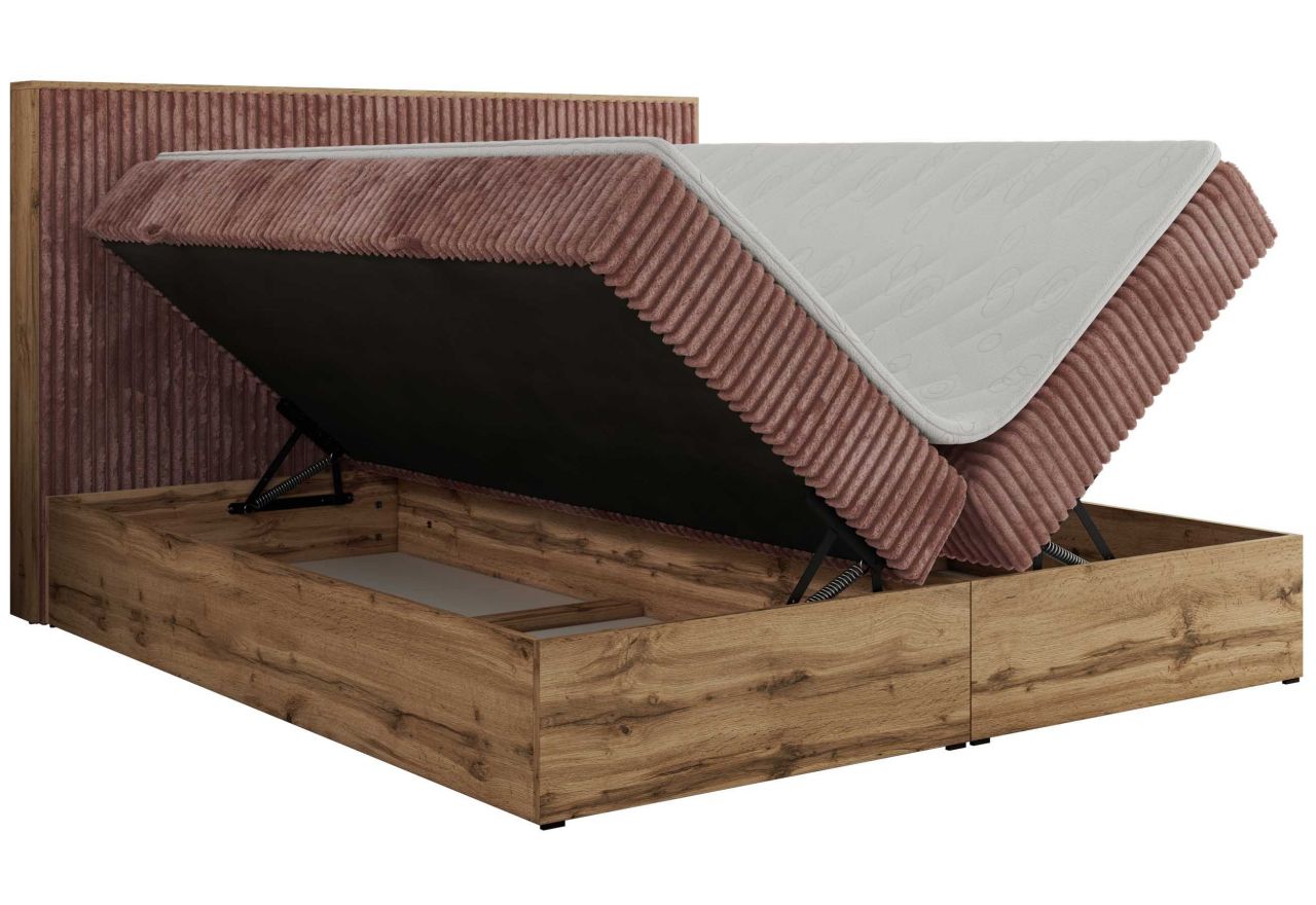 Łóżko kontynentalne WOOD CLASSIC 160x200 - H4 - różowy, sztruks