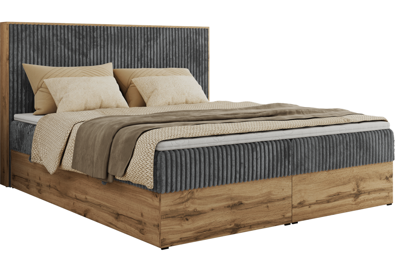 Łóżko kontynentalne WOOD CLASSIC 140x200 - H3 - szary, sztruks