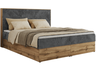 Łóżko kontynentalne WOOD CLASSIC 200x200 - H3 - szary, sztruks