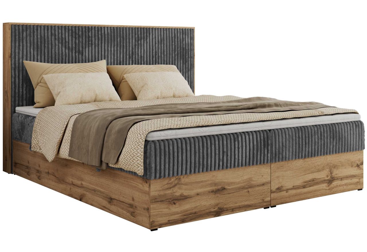 Łóżko kontynentalne WOOD CLASSIC 200x200 - H3 - szary, sztruks