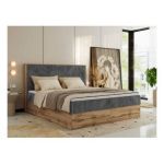 Łóżko kontynentalne WOOD CLASSIC 180x200 - H4 - szary, sztruks