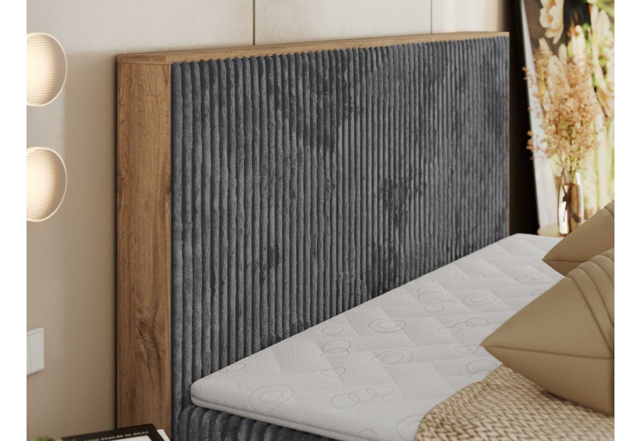 Łóżko kontynentalne WOOD CLASSIC 180x200 - H4 - szary, sztruks